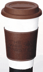 Ceramic Cup with Leather Band - a promotional mug from 4imprint