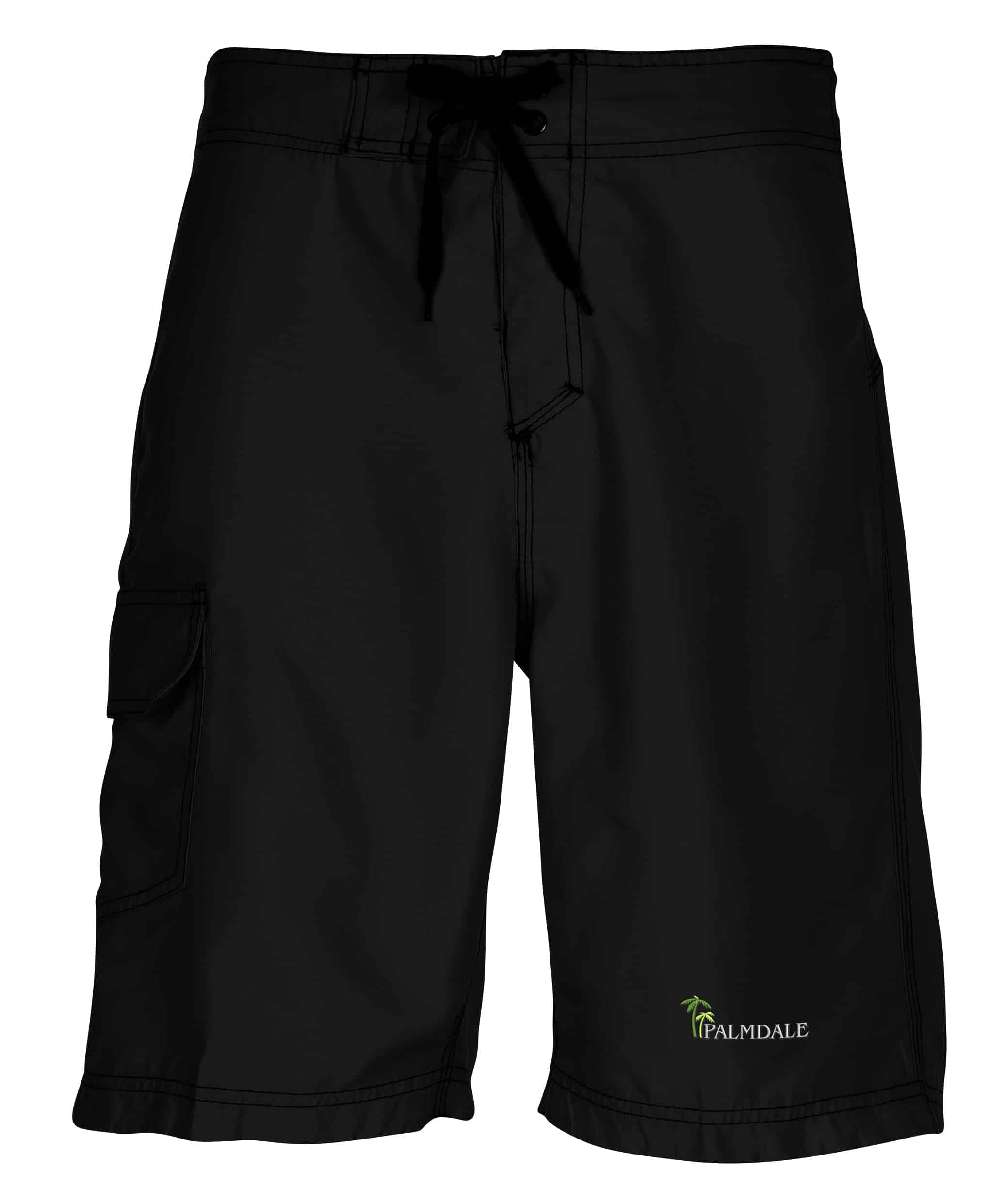 A pair of black Burnside Solid Board Shorts.