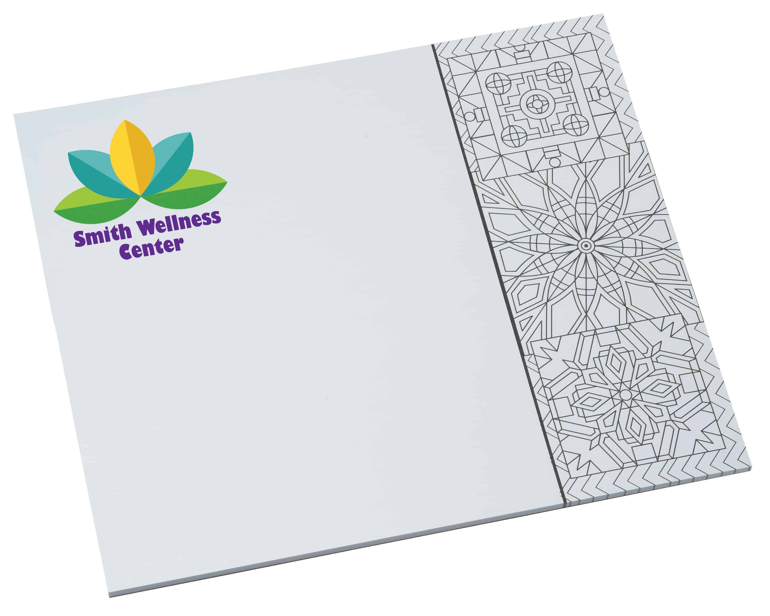 A Bic Color-In Paper Mouse Pad with geometric patterns. 