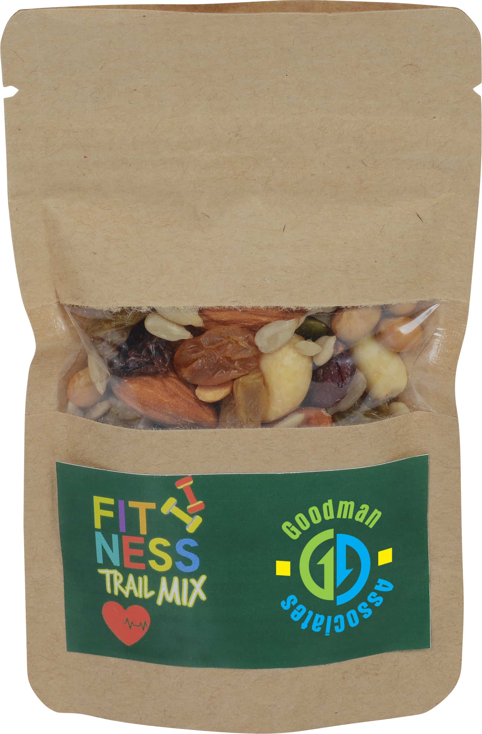 A brown bag of trail mix. 