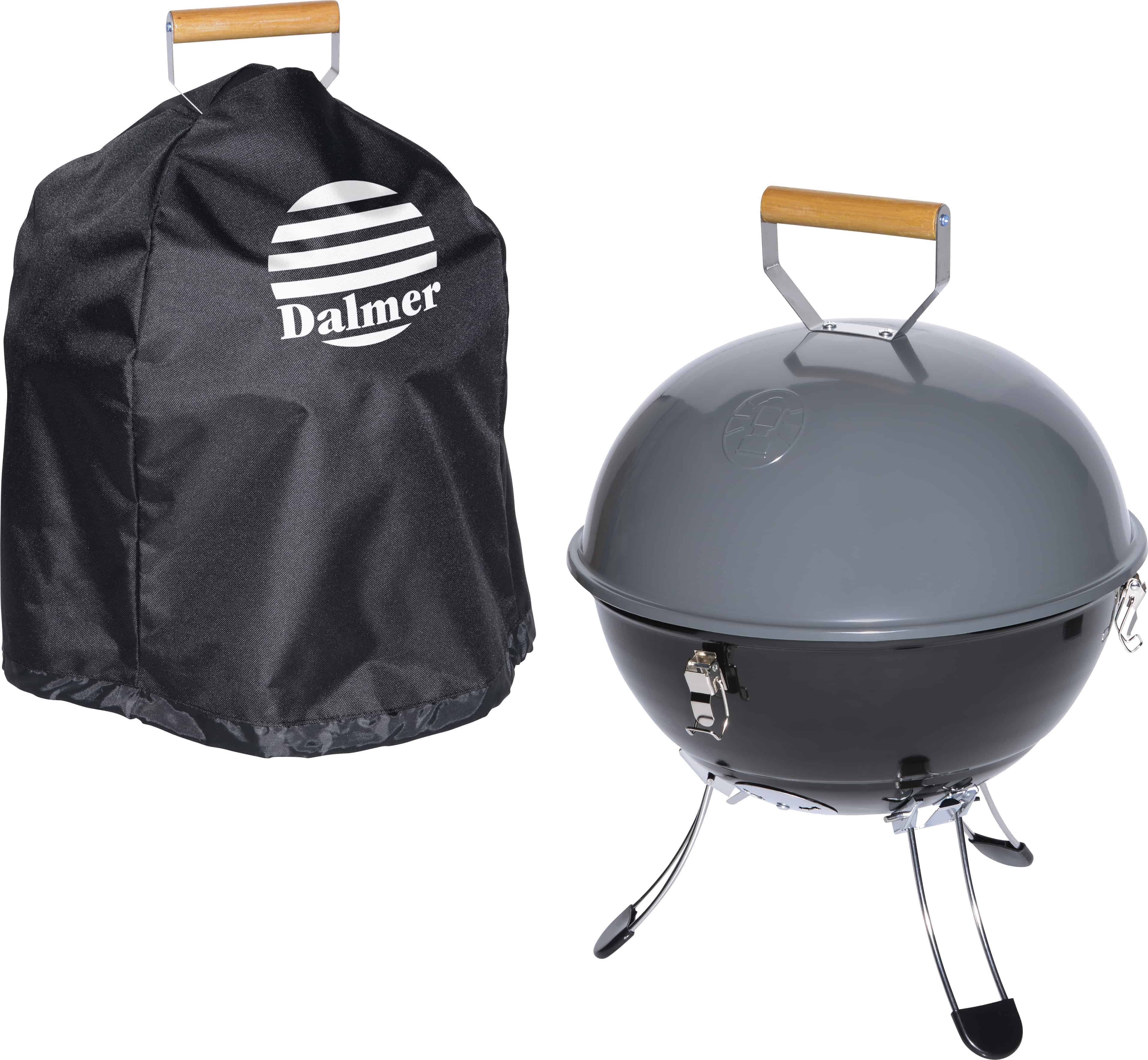 A Coleman Party Ball Charcoal Grill with Cover.