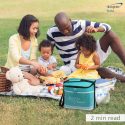 A family sitting near a cooler for an article on coolers.