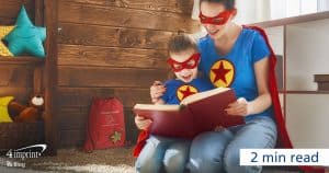 A mother and child in superhero gear for an article on superhero giveaway for kids.