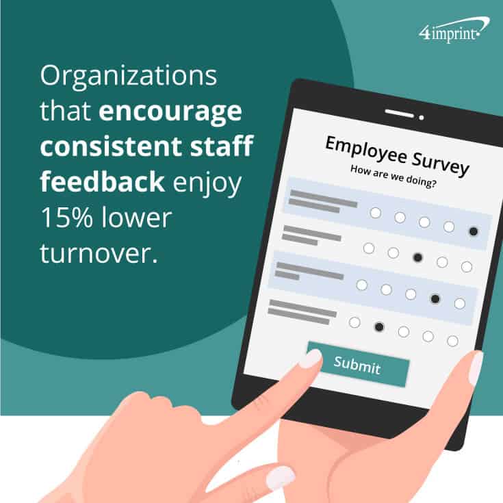 Hand holding tablet displaying an employee survey.