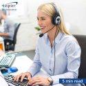 Woman wearing headset working in office setting
