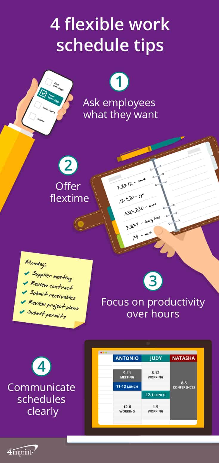 Infographic showing 4 tips for success with flexible scheduling