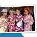 Group of women dressed in groovy 1960’s attire. 