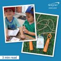 Photo of two children with coloring books and crayons and photo of a jump rope.