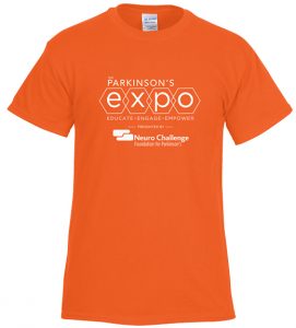 Bright orange T-shirt that says "The Parkinson's Expo."