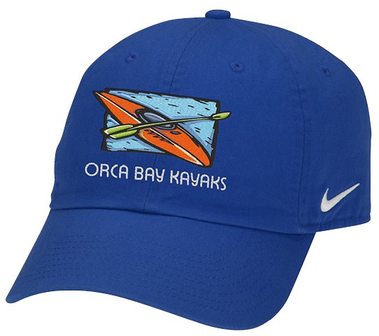 Blue baseball cap with a logo.