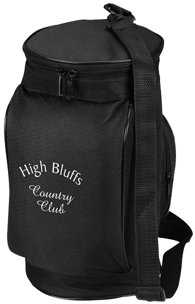 Black golf cooler bag with a logo.