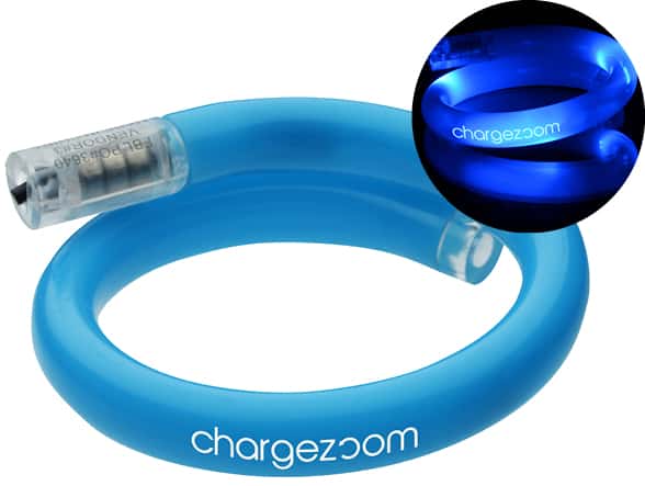 Blue tube bracelet side by side with light-up blue tube bracelet.