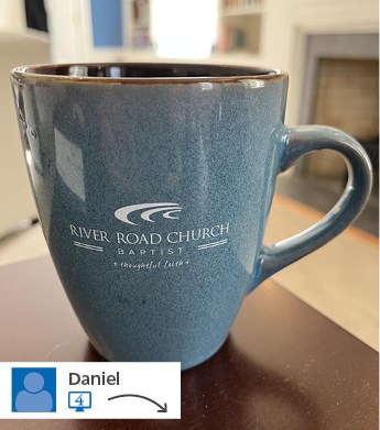 Blue branded coffee mug