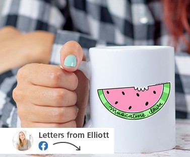 White coffee mug with watermelon imprinted on it