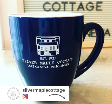 Dark blue branded coffee mug