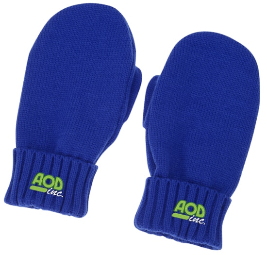 Blue branded rib cuff mittens