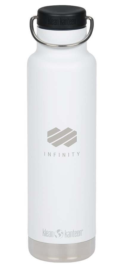 Vacuum insulated water bottle with company logo imprinted on side