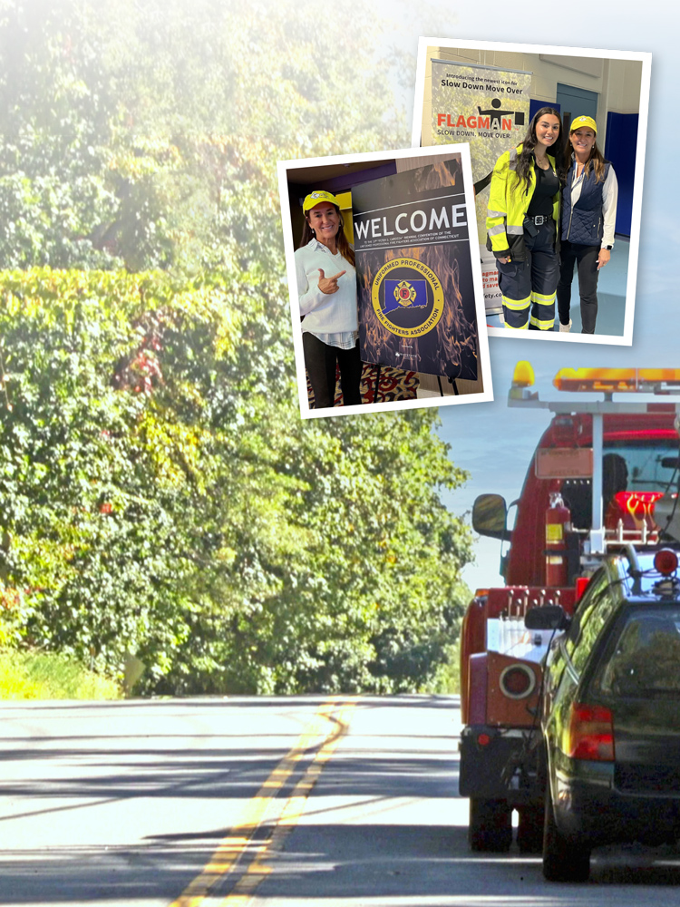 Collage of people at an educational roadside safety awareness event