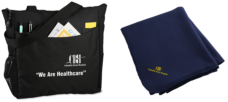 Branded company tote bag and blanket