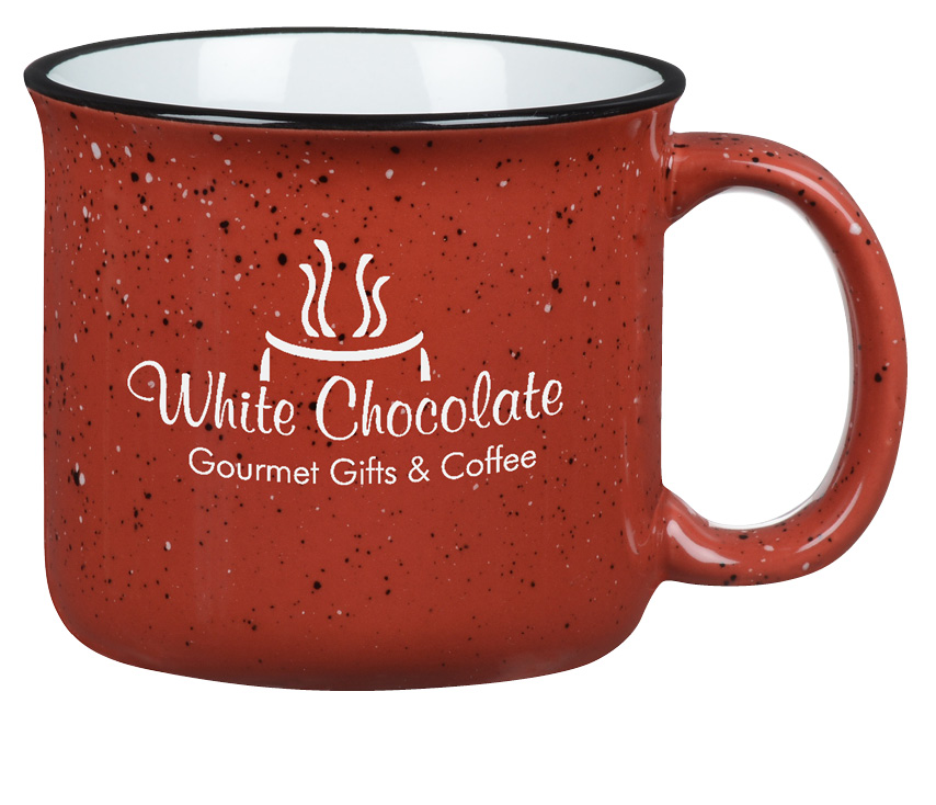 red hot cocoa mug with custom imprint on it