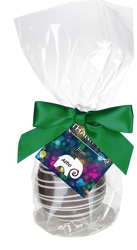 Hot cocoa bomb in plastic gift wrap