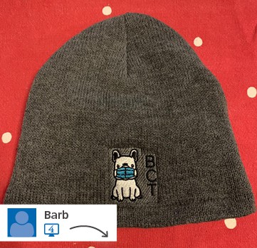 A website post of a branded beanie from Barb