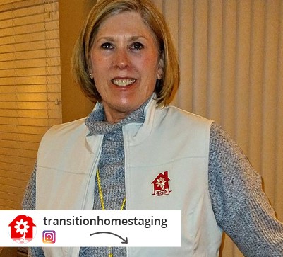 An Instagram post from transitionhomestaging of a woman in a branded vest