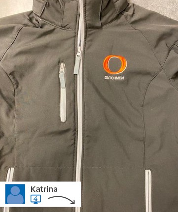 A website post from Katrina of a branded jacket