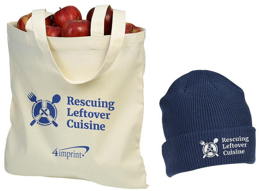 Branded Rescuing Leftover Cuisine tote bag and winter beanie hat