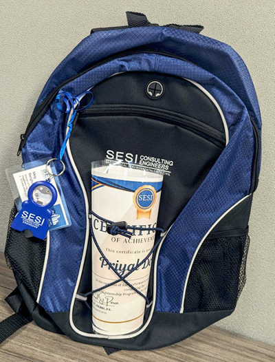Backpack swag bag for filled with items for intern experience