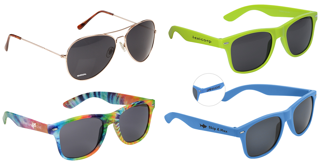 4 different styles of branded sunglasses