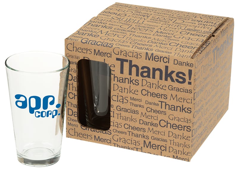 box of 3 logoed pint glasses
