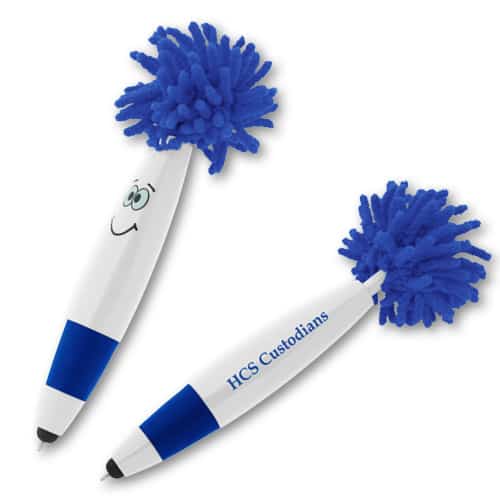 Branded blue and white pens