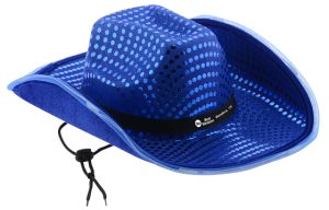Blue sequence cowboy hat with LED lights on trim