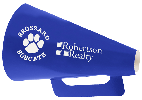 Blue paper megaphone with logo for game day promotions