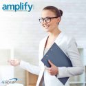 amplify magazine cover of business woman carrying folder