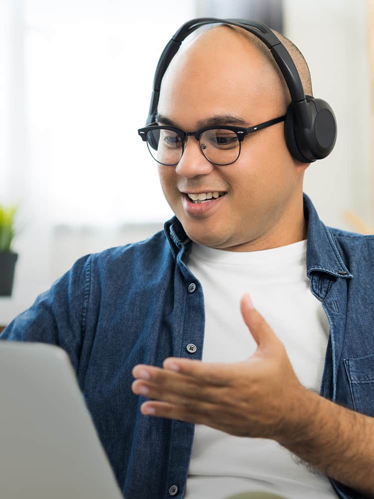 A person wearing headphones