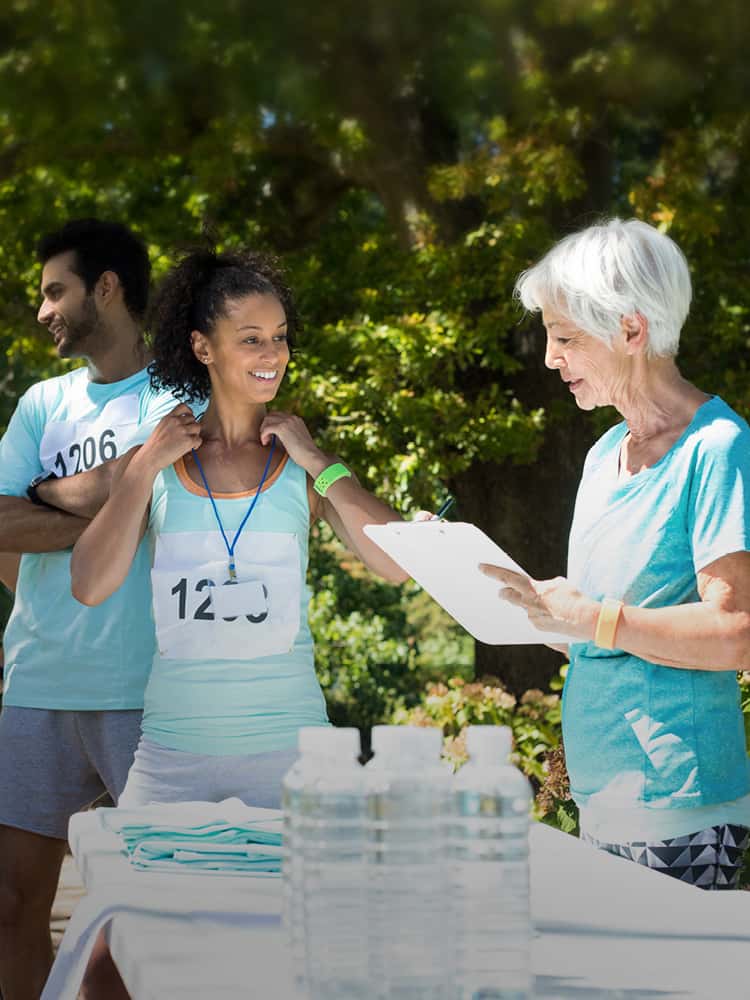 Participants prepare for a run for charity.