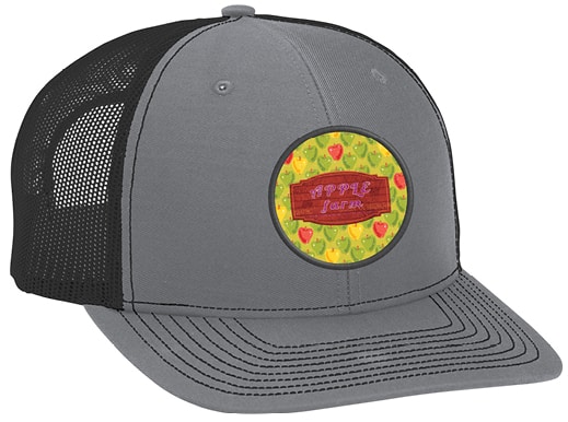 A gray trucker hat with a logo.