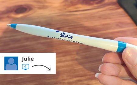 Promotional pen giveaway for Skydive Front Royal