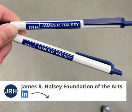 two pens showing James R Halsey logo imprinted on each