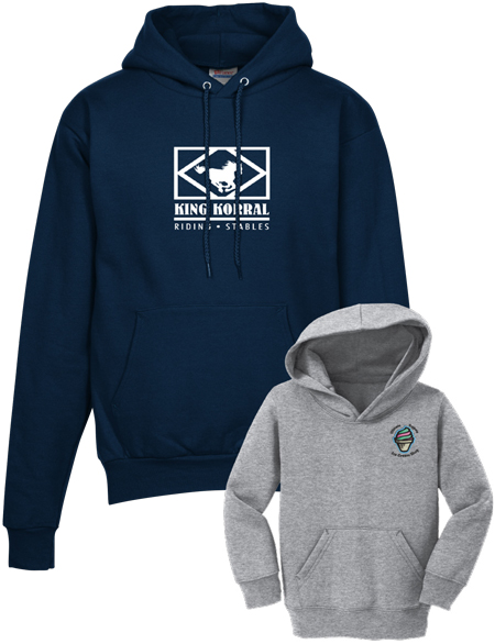 two pullover hoodies shown in adult size and toddler