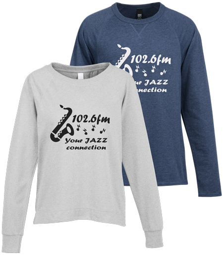 Lightweight crewneck sweatshirts shown in mens' and women's styles