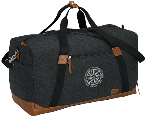 Wool duffle bag with custom graphic embroidered on front