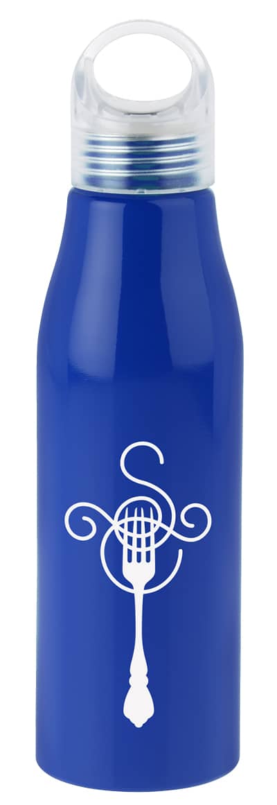 blue aluminum water bottle with screw top