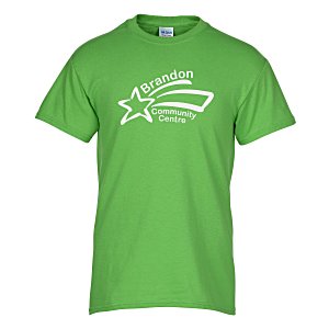 A bright green T-shirt with a logo.