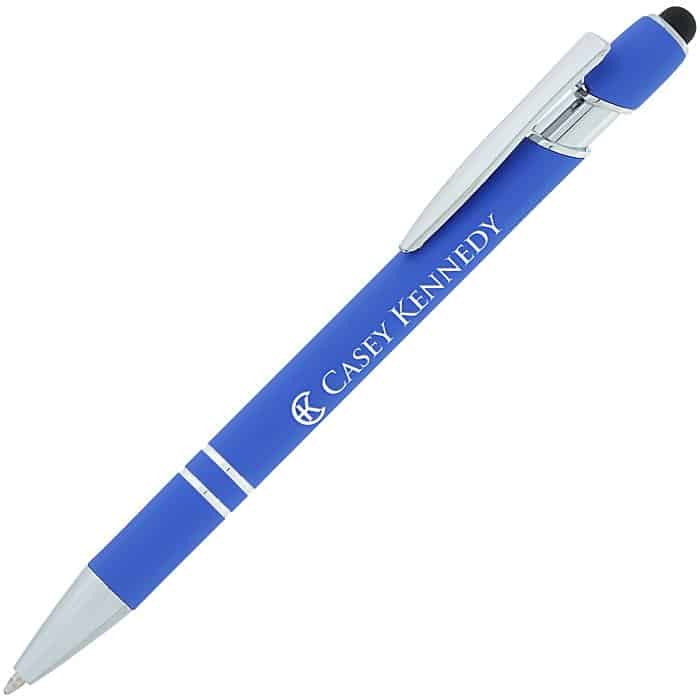 Blue Branded Incline Soft Touch Stylus Metal Pen 