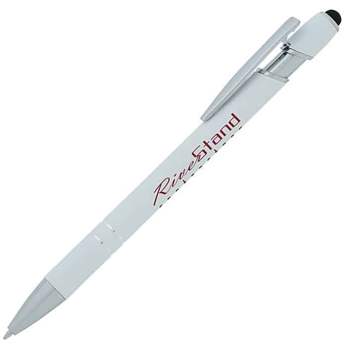 Gray and white branded Incline Soft Touch Stylus Metal Pen – Screen 