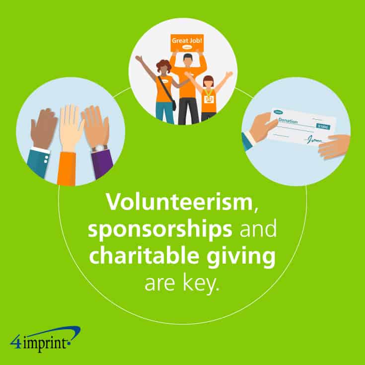 Volunteerism, sponsorships and charitable giving are key.