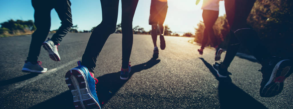 A group of people running.